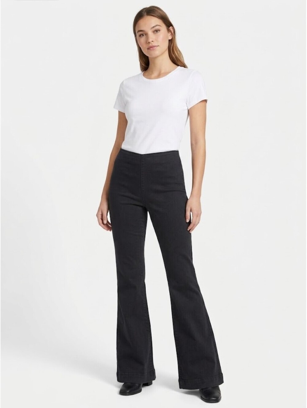 INC International Concepts Womens 14 High Rise Pull On Flare Pants Black NWT